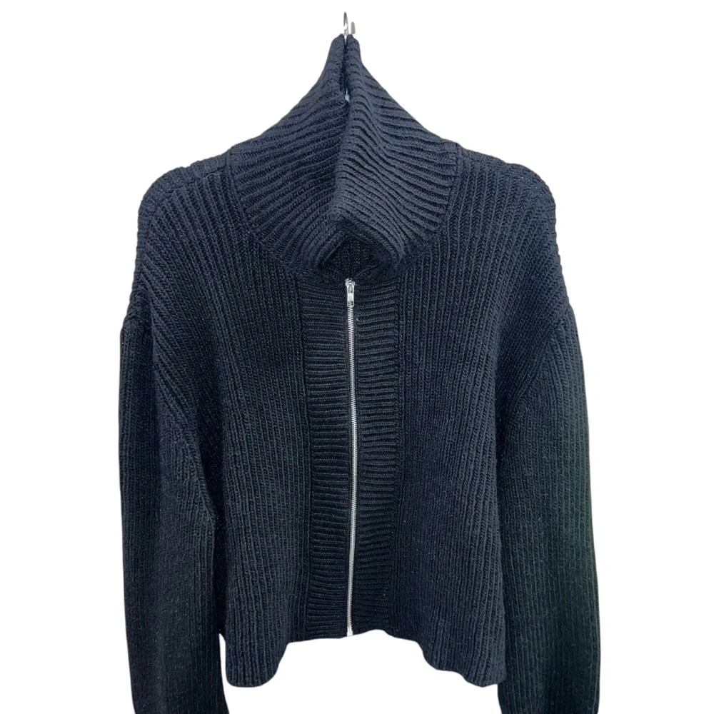 ASOS Black Ribbed Zip Cardigan Size L - Picture 13 of 14